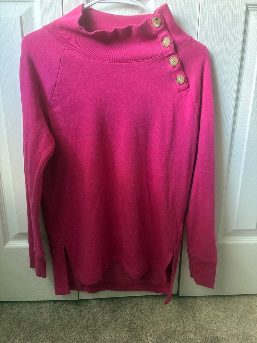 J. Crew Hot Pink Button-Neck Cowl Sweater